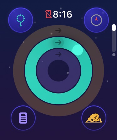 The teal ring growing on the first screen