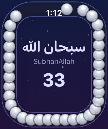 The tasbeeh tube full with thirty-three pearl beads
